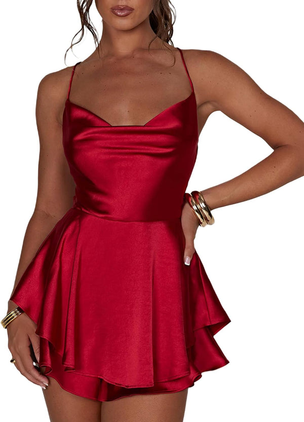Satin Cowl Backless Romper
