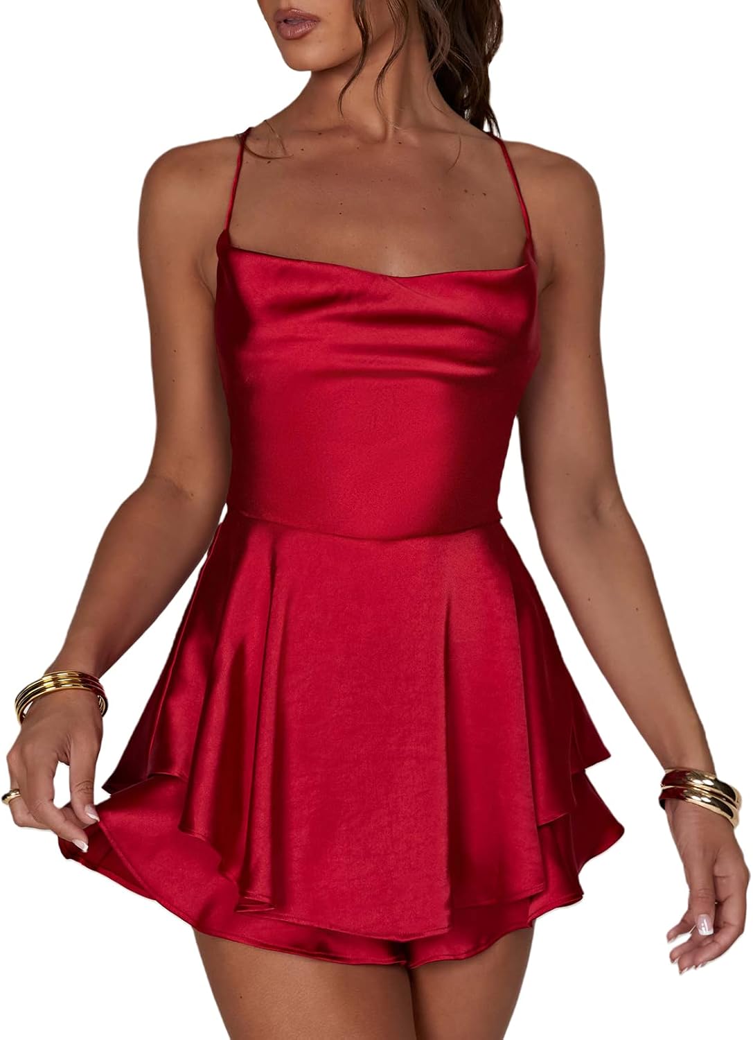 Satin Cowl Backless Romper